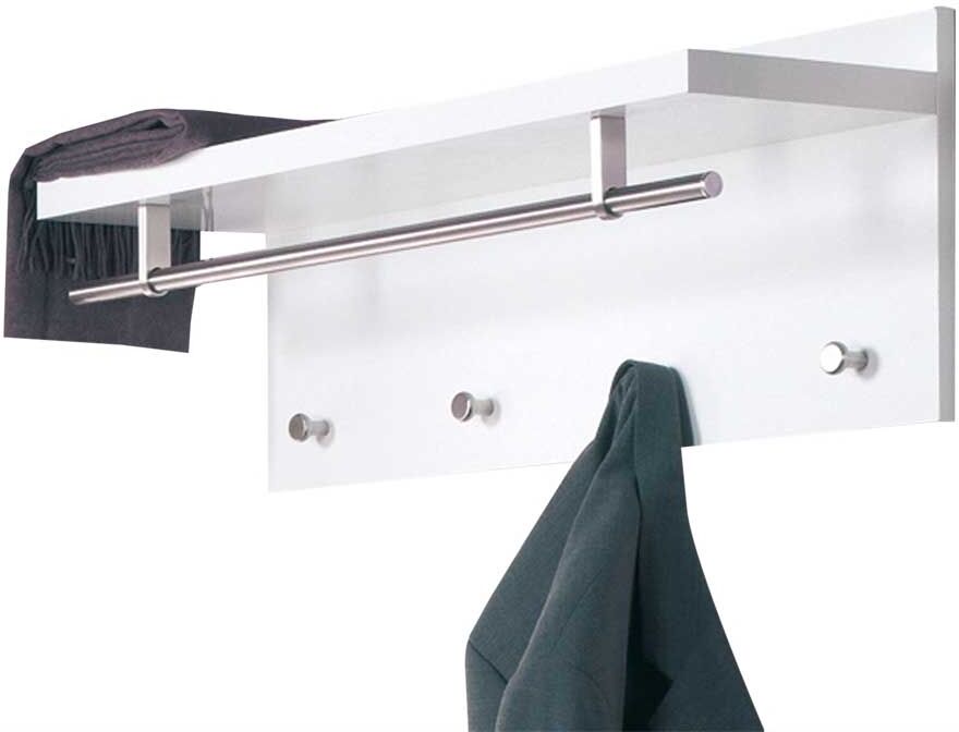Pharao24.de Moderne Wandgarderobe in Weiß Hochglanz lackiert 4 Kleiderhaken