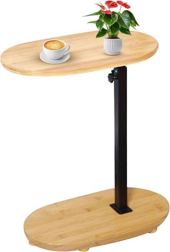 Hoogteverstelbare moderne ovalen tafel van bamboe en metaal in het bruin
