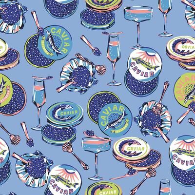 Printfresh Champagne and Caviar Blue Peel and Stick Wallpaper