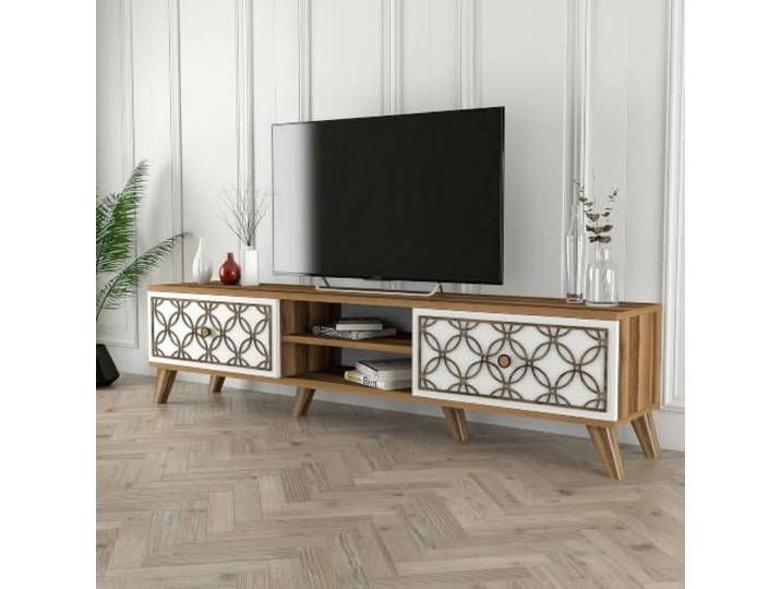 Dmora TV-Schrank Skat 180x35x44 cm Braun 2 Böden 4 Fächer