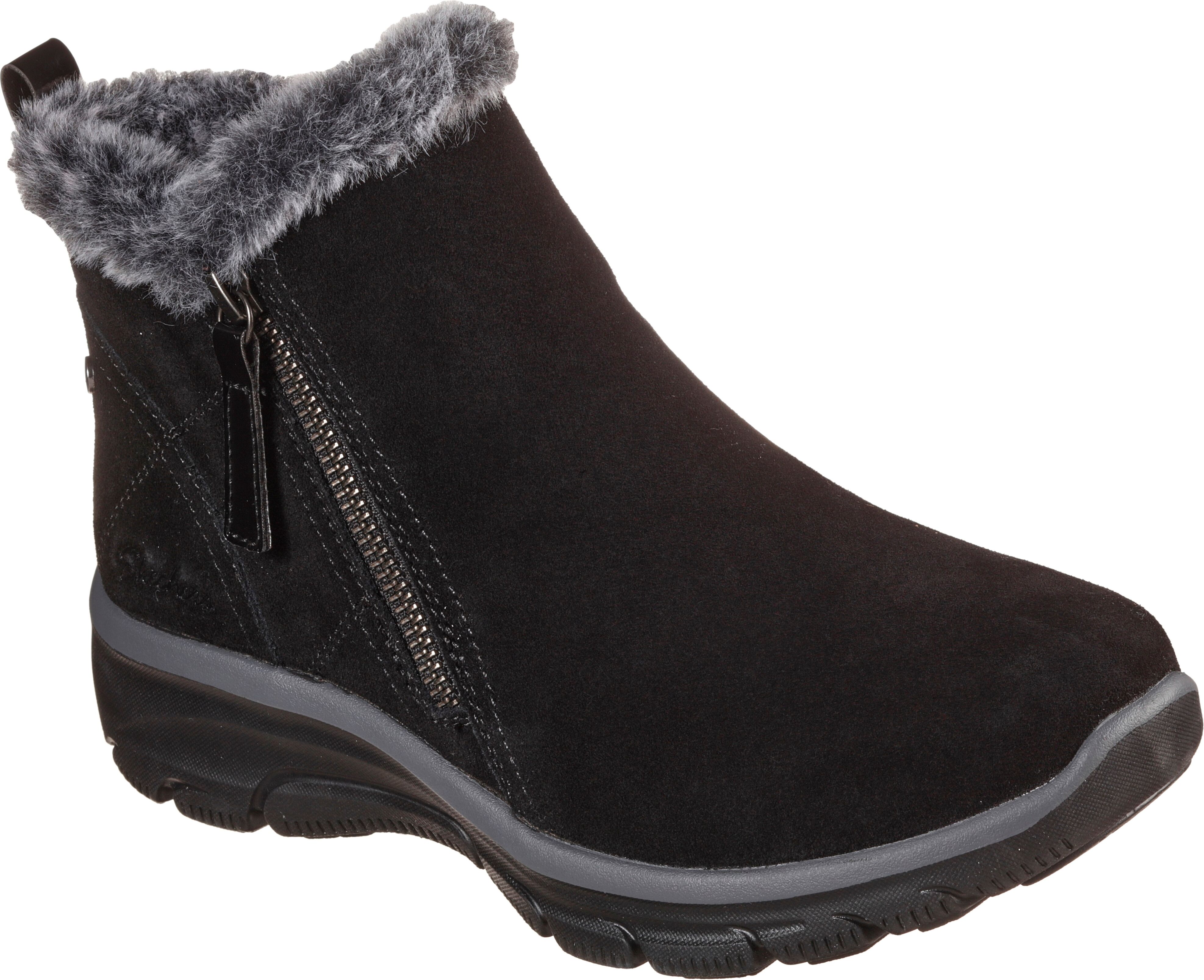 Winterboots SKECHERS "EASY GOING - HIGH ZIP", Damen, Gr. 35, Textil, schwarz, Textil, Veloursleder, Schuhe Winterboots, Winterschuh mit Fellimitatkragen