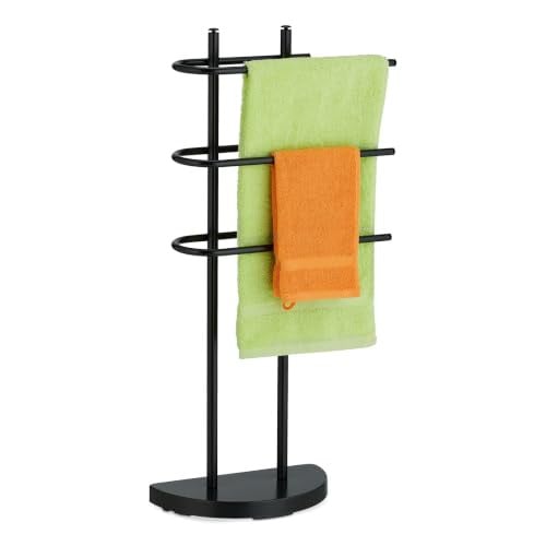 Relaxdays handdoekrek met 3 stangen, zwart, H x B x D: 83 x 39 x 18 cm