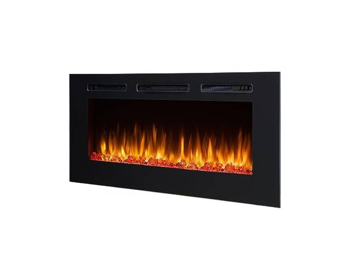 BALDERIA Fiamma 48 inch elektrische inbouwhaard, 1000/2000 W, zwart