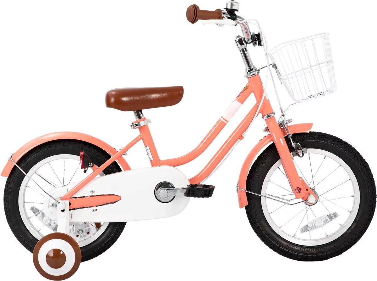 Kinderfahrrad 14 Zoll (35,6 cm) - Mit Stützrädern, Korb, Schutzblechen & Kettenschutz - Rosa