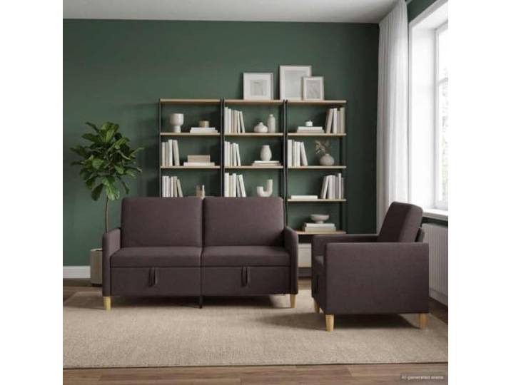 KTHLBRH Sofa-Set mit Stauraum, 2 Stück, Dunkelbraun, Polyester Sitzerhöhung, Metallgestell, abnehmbare Bezüge, insgesamt 3-Sitzer