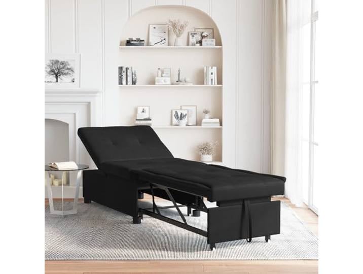 HEFZGDB 3-in-1 Ausziehbares Sofa-Bett aus schwarzem Stoff, Verstellbare Rückenlehne mit 3 Positionen für Sitz- und Liegekomfort, Elegantes Mikrofaserbezug, Haltbare Konstruktion