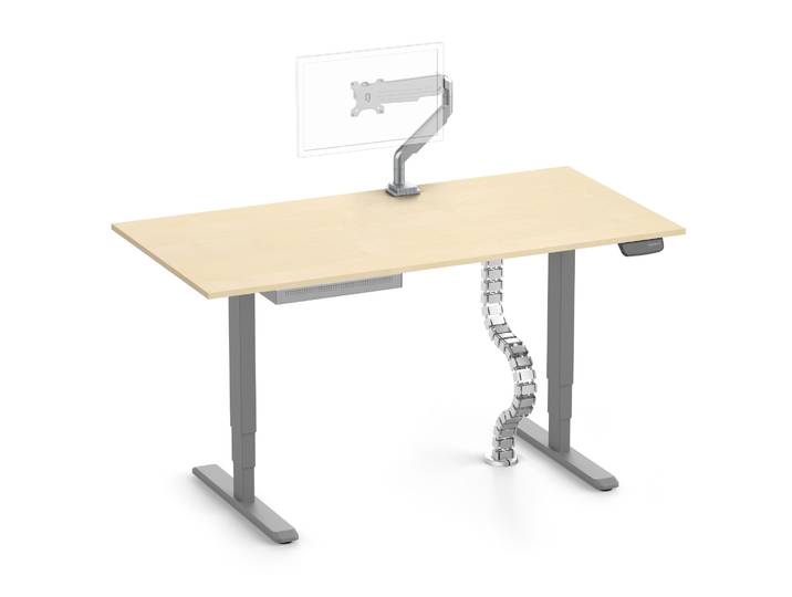 PRIMUS + Slimline Schublade, Kabelschlange & Halter 180x80 Grau Birke Monitorarm silber