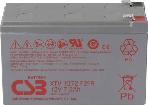 CSB Battery XTV1272 XTV1272 Bleiakku 12V 7.2Ah Blei-Vlies (AGM) (B x H x T) 151 x 99 x 65mm Flachstecker 6.35mm Wartungsfrei