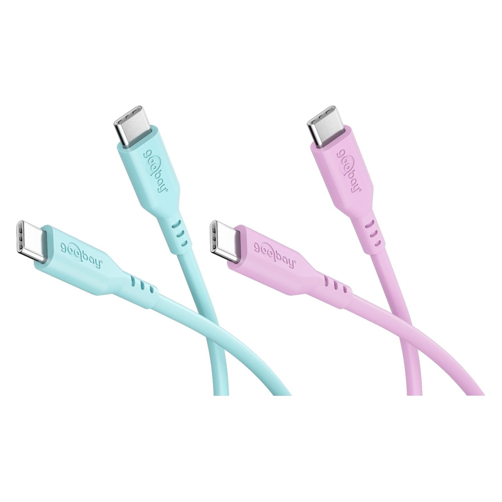 Goobay Coral Crush Set 2x USB-C-Silikonkabel, 1,5 m, türkispink (1.50 m, USB 2.0, 60 W) (81260)