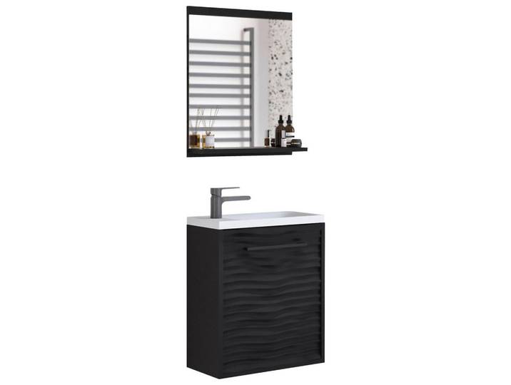 P & B Gästebad, Schwarz, Holzwerkstoff, 2-teilig, 40 cm, Badezimmer, Badmöbelsets & -serien, Gästebad