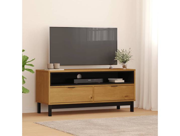 FLAM meuble TV 110x40x50 cm en bois de pin massif luxe moderne, décoration intérieure, salon, décoration intérieure, support de moniteur