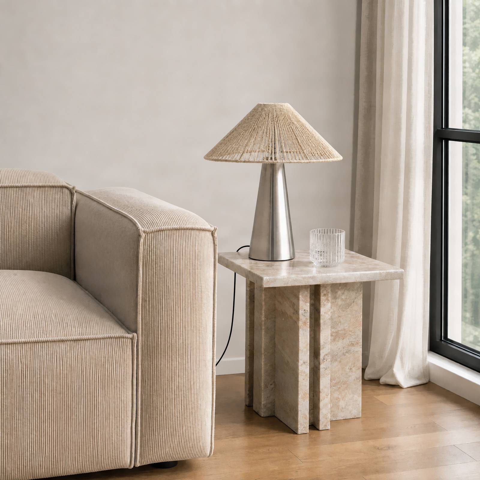 Tischlampe Stephane Lucande, creme / amber, für Wohn- / Esszimmer, Textil / Stoff / Seide, Modern, Tischlampe