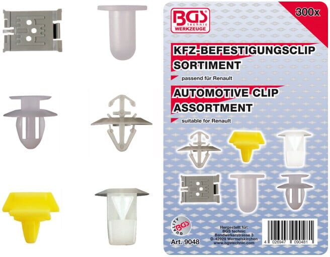 BGS Assortiment de clips de fixation automobiles pour Renault 300 pièces ; BGS technic (9048)