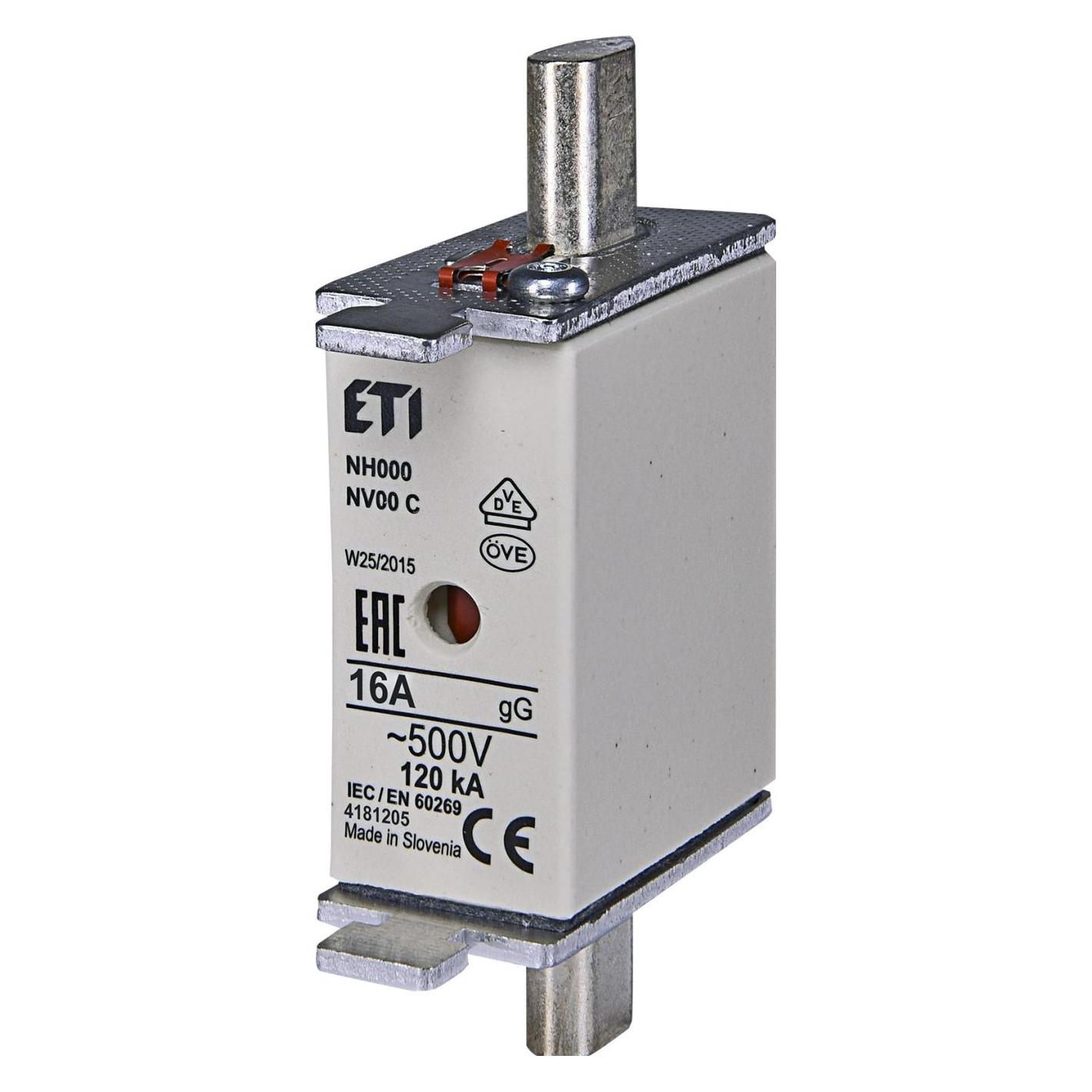 Csdk SL Sicherung NH00 16A gG, 500V AC, Ausschaltvermögen 120kA, Norm IEC 60269-1, IEC 60269-2, mit Statusan (16 A) (004181205) Mindestbestellmenge: 3 Stück