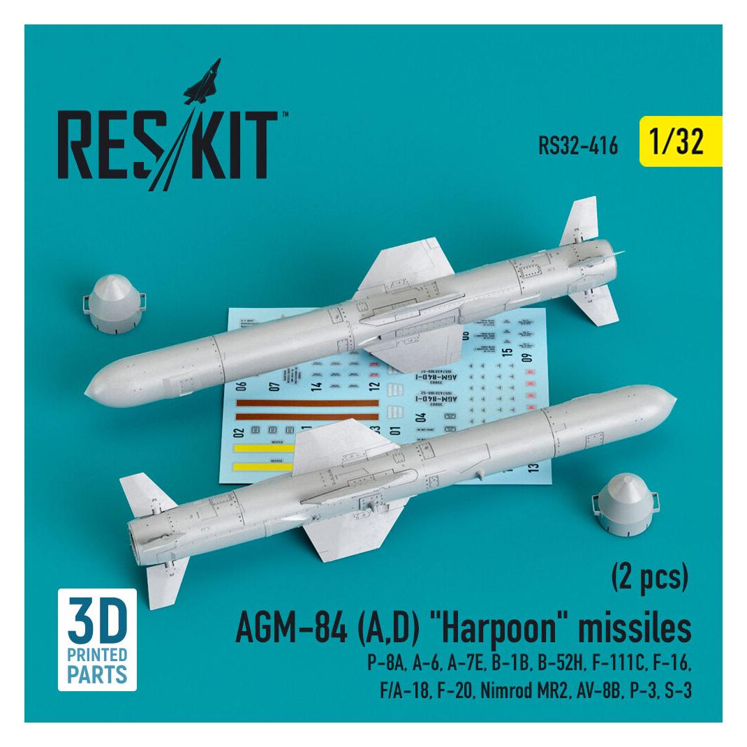 ResKit AGM-84 (A,D) Harpoon missiles (2 pcs) (P-8A, A-6, A-7E, B-1B, B-52H, F-111C, F-16, F/A-18, F-20, Nim (RS32-0416)