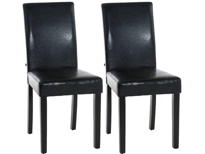 TPFLiving 2er Set Esszimmerstuhl Ines Kunstleder Gestell Holz Schwarz - Schwarz