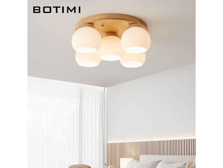 BOTIMI plafonniers ronds nordiques en bois massif avec abat-jour en verre pour chambre à coucher chambres modernes en bois luminaires