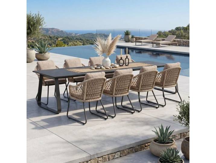 OUTLIV. Clara Gartenmöbel-Set XL (8 Plätze) Tisch 280x100cm Dunkelgrau Sand