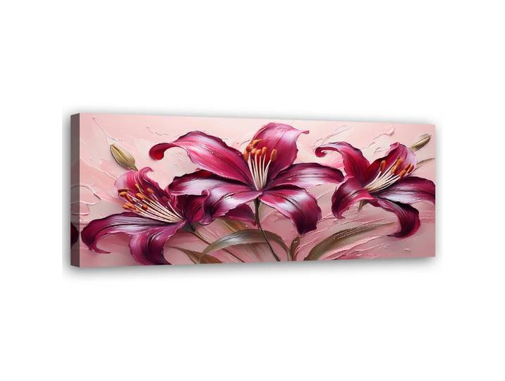 Feeby Wandbild rote pastelllilien blumen, Pink, Floral, Rechteckig, 90x30 cm, Bilder & Rahmen, Bilder, Leinwandbilder
