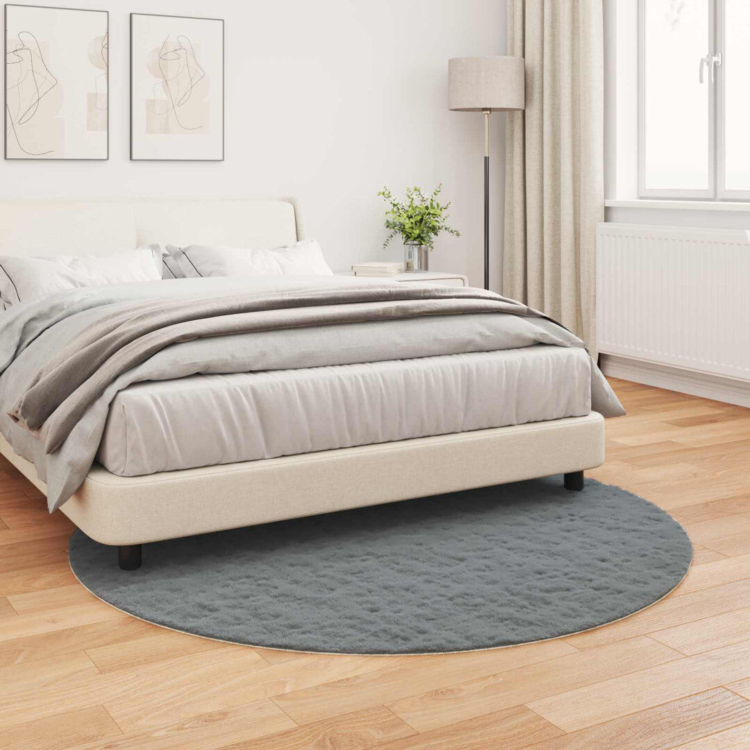 Latitude Run Faux Rabbit Fur Rug Olite Polyester Anthracite Round 200 cm