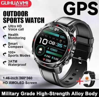 Uplift Picks GPS Navigation AMOLED Smart Watch With Bluetooth Calling Waterproof Sport Smartwatch With NFC black Leather gps Sports Watch