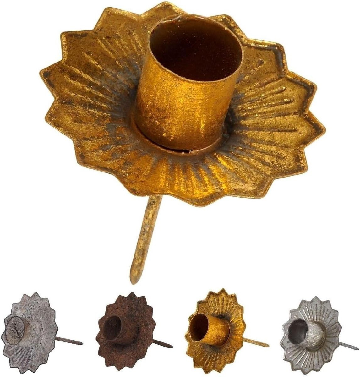 Kandelaar kroon antiek goud - Metalen kaarsenhouder voor tafeldecoratie - Diameter: 7 cm