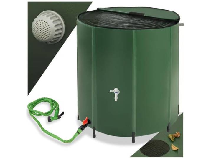 tectake® Regenwassertank für Garten und Camping, Tonne faltbar, Regentonne mit Deckel und Wasserhahn, Wassertank, Regenwassersammler, Zisterne, Regenfass mit Hahn, Wassertonne - 500 l