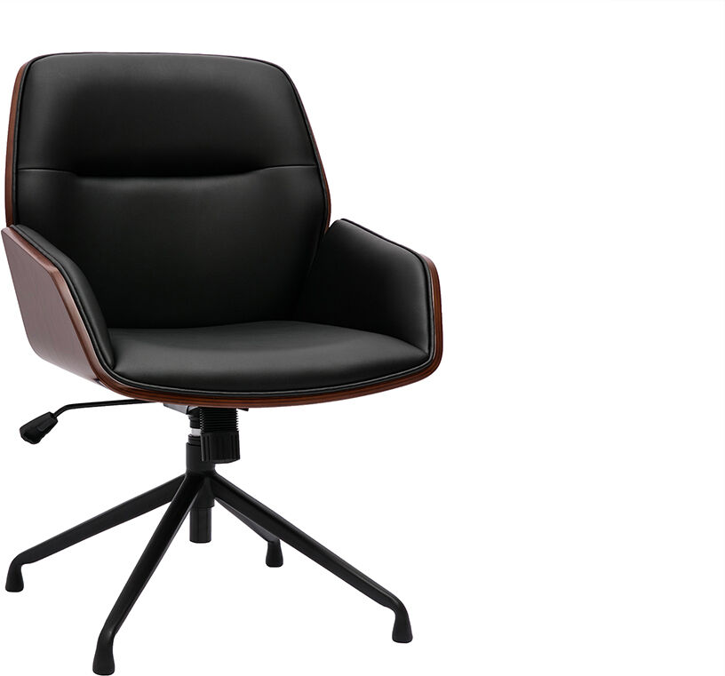 Miliboo Chaise de bureau design pivotante 360° noire, bois foncé et métal noir MARLOW