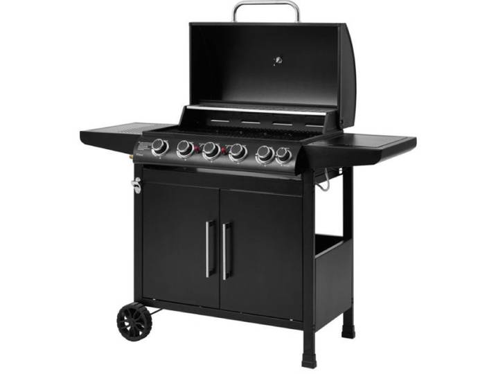 Barbecue À Gaz - Paarl - Acier - Noir - 70x42cm - Gaz\, 5 Brûleurs + Latéral - Cookingbox