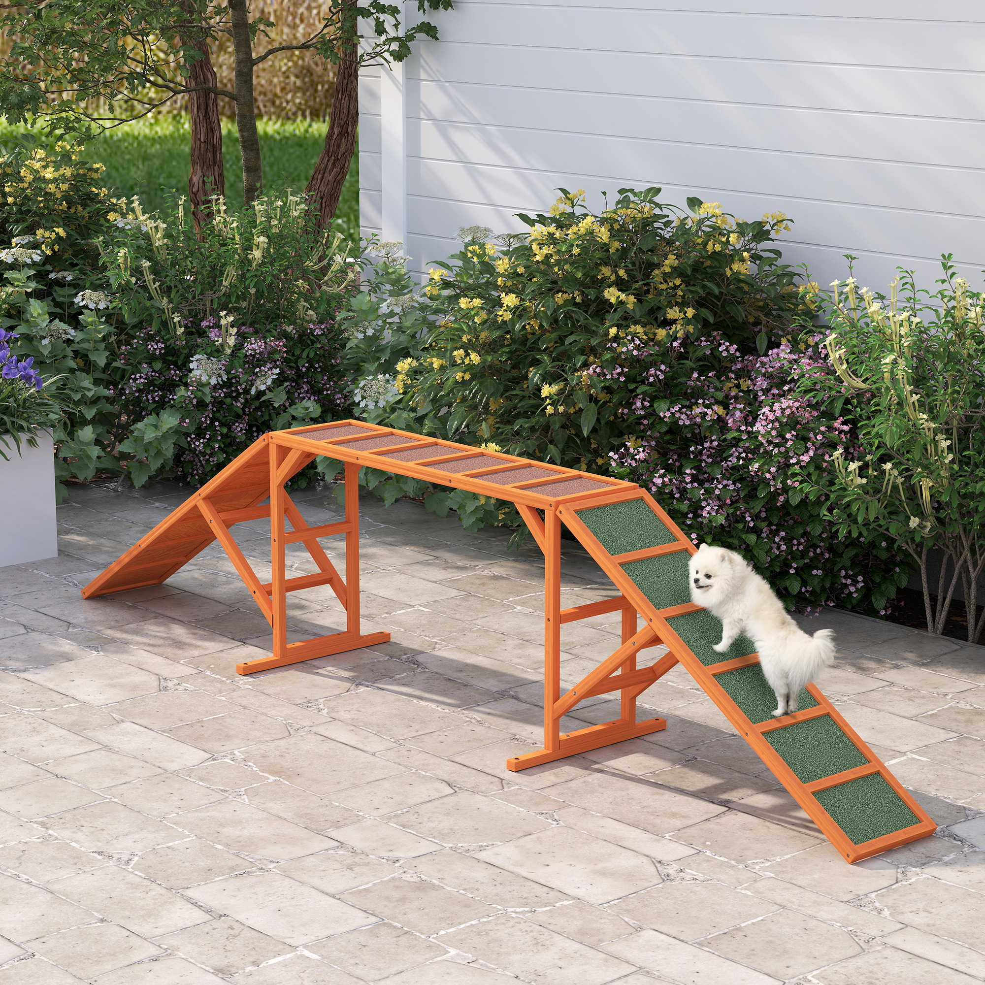 Pawhut Rampa per l'agilità del cane, percorso, antiscivolo, resistente alle intemperie, legno, 325 x 55 x 69 cm, Arancione