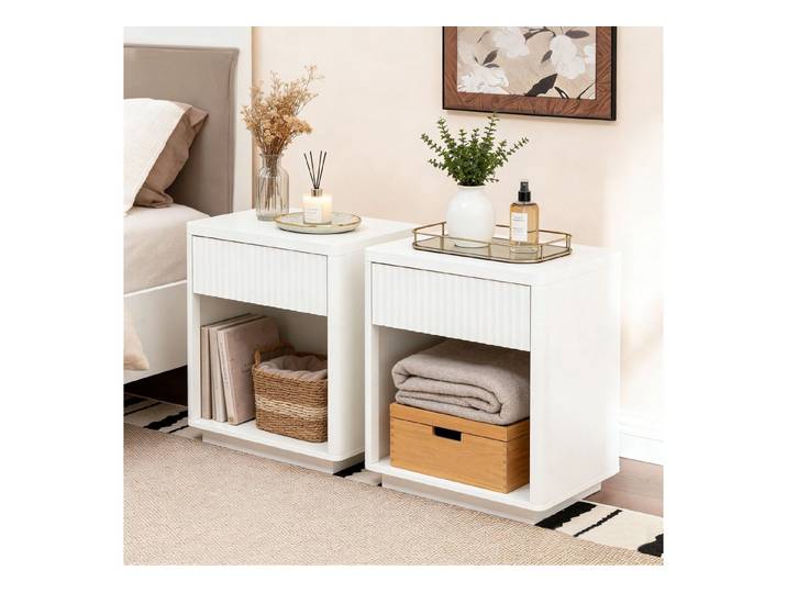 Thanaddo Sideboard Moderner weißer Aufbewahrungsschrank/Nachttisch mit Metallgriffen