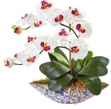 Nearly Natural Phalaenopsis Orchid Artificial Arrangement in Vase