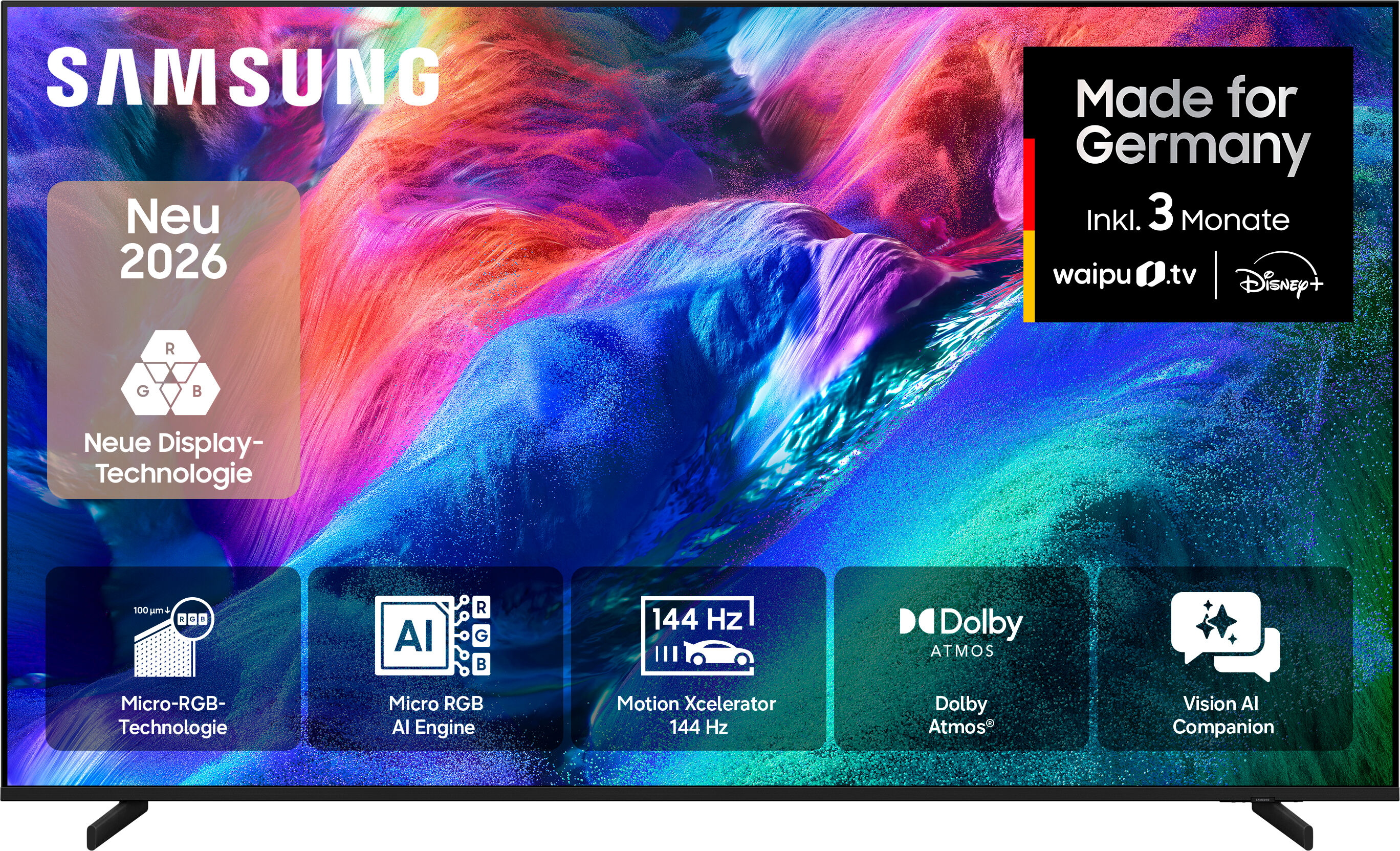 Samsung LCD-LED Fernseher "GMR65R85HAU", Energieeffizienz: F, schwarz (titan schwarz), 65 ″, Fernseher, Micro RGB, 100% BT.2020 Farbraum, Motion Xcelerator 144Hz, Dolby Atmos, LCD-LED Fernseher