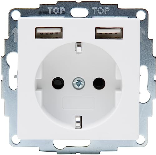 Kopp HK07 inbouwstopcontact met 2 USB-oplaadpoorten, mat arctisch wit