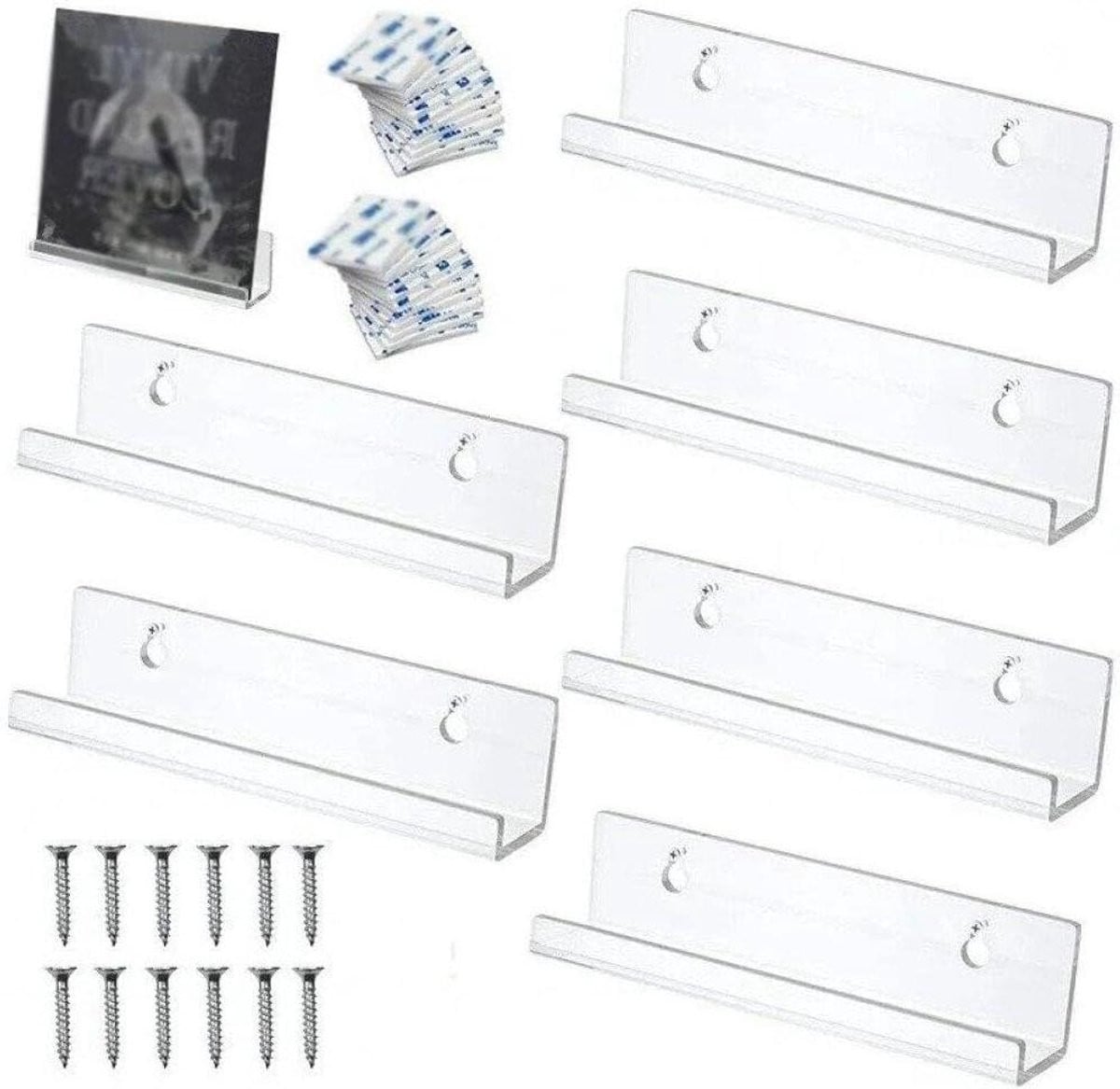 Set van 6 Acryl Record Display Stands voor Wandmontage - Vinyl Record Houder en Boekenplank