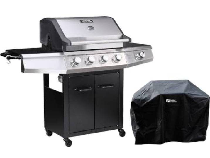 Gasgrill Bingo 5 - 5 Brenner davon 1 Seitenbrenner - 15,2 kW + Schutzhülle - Schwarz