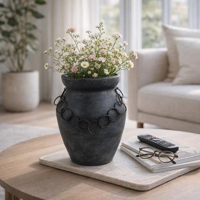 Sagebrook Home Decorative Vase - Black Ceramic Rustic Chain Amphora, 12 in.