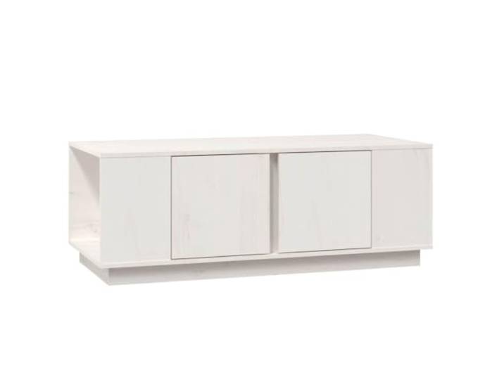 GHVBNMF Couchtisch Weiß 110x50x40 cm Massivholz Kiefer Stauraum Weißer Sofatisch fürs Wohnzimmer mit 4 Fächern und 2 Türen für ordentliche Aufbewahrung von Zeitschriften und Deko.