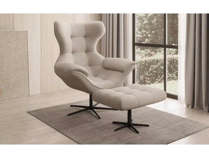 Designer Sofa-Sessel Aurelio inkl. Beistellhocker in Stoff - Grün - Stoff - Luxusbetten24