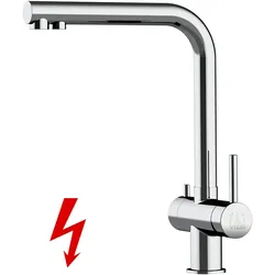 NIEDERDRUCK 3 Wege Wasserhahn Küchenarmatur, Edelstahl Massiv, 360° schwenkbarem L-Auslauf, Hochglanz Poliert