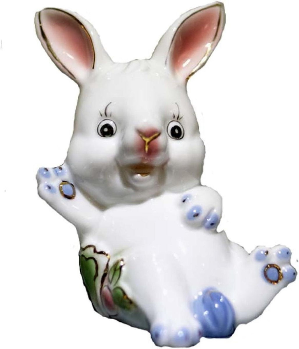 Silvester Keramiek Konijn Figuur - Handgemaakte Decoratie - Wit - Hoogte: 10 cm