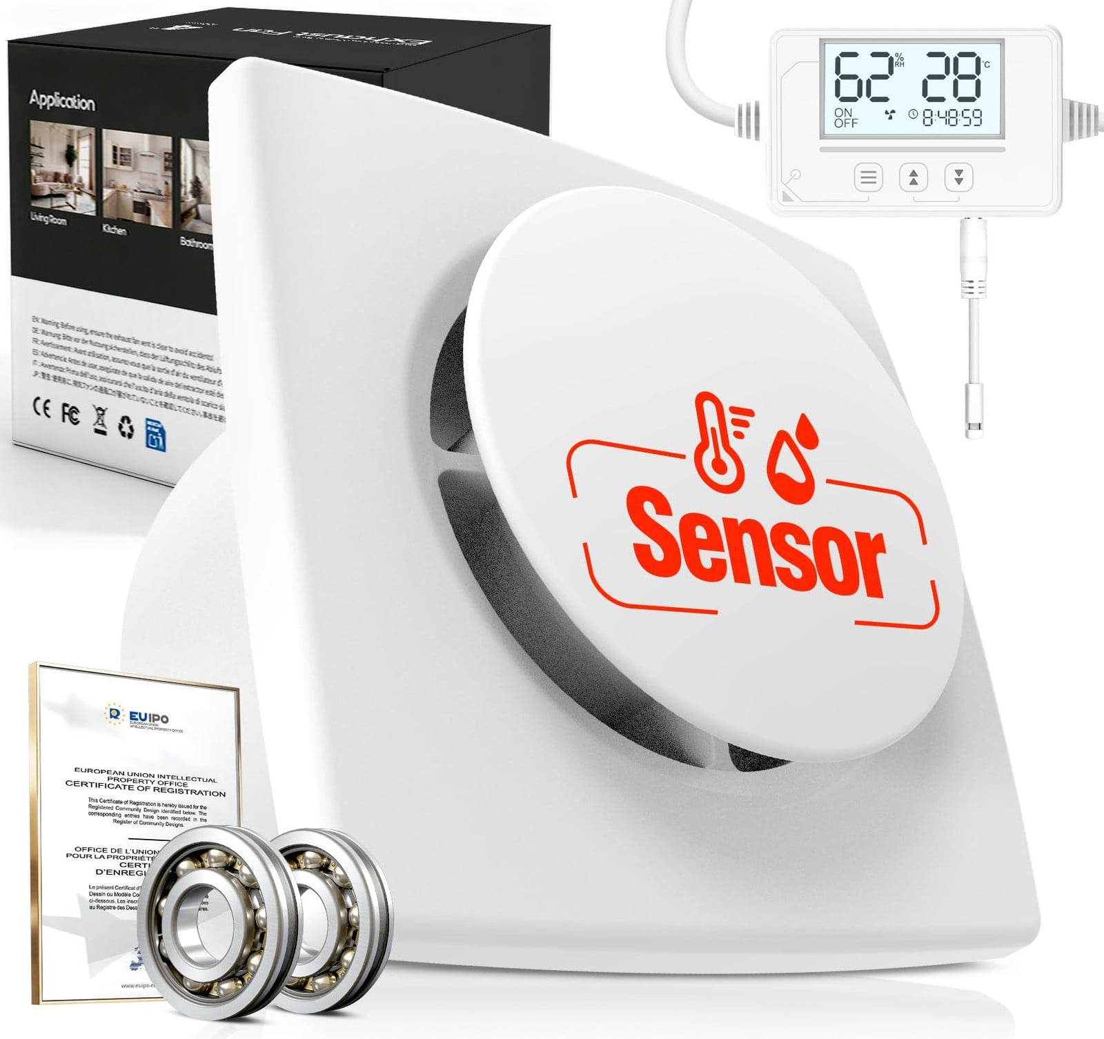 Selius Badkamerventilator met 6-snelheden, vochtigheidssensor en temperatuurweergave