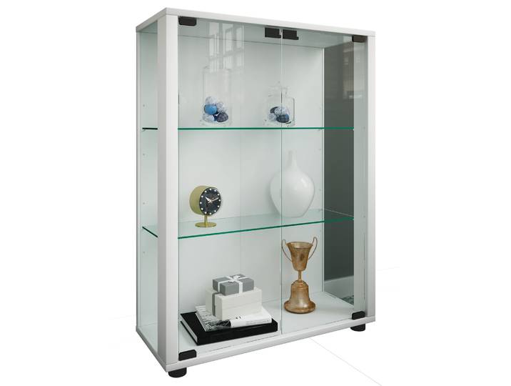 Standvitrine VCM Holz Glas Stand Vitrine Sammelvitrine Sintalo , weiß, B:60cm T:25cm, Obermaterial: 100% Holz Wood., Schränke, Standvitrine