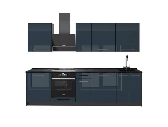 Cuisine Fame-Line 280cm sans PT Bleu foncé brillant/Anthracite Vicco 64168