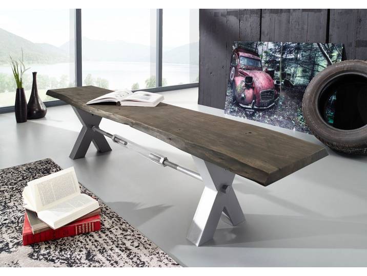 Banc 180x38 Acacia laqué Gris taupe IRON LABEL #141