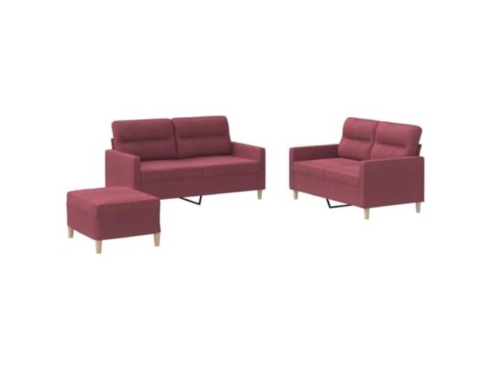 KUTYWEXFM 3-TLG. Sofagarnitur mit Kissen & Hocker Polstersofa Weinrot Elegante Sitzgruppe für das Wohnzimmer mit zwei Polstersofas, Fußhocker und vier weichen Kissen für optimalen Komfort.