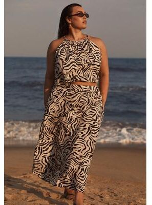 Plus Size Women's Patterned Cropped Halter Top by June & Vie in Painted Zebra (Size 30/32)