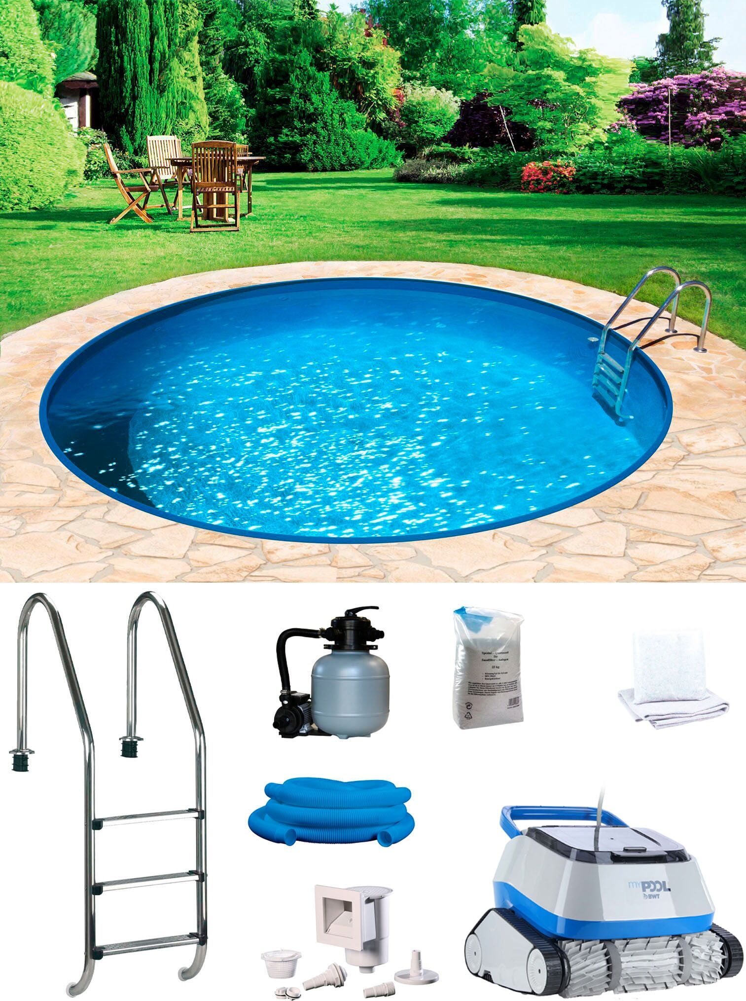 Rundpool MY POOL BWT "POWER", weiß, H:150cm Ø:500cm, Schwimmbecken, Rundpool, inkl. Poolroboter POWER ONE4ALL