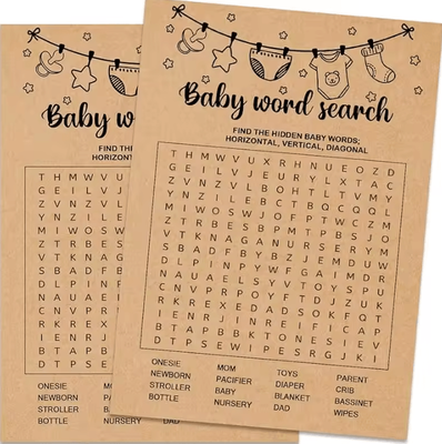 Inspire Curations Baby Shower Word Search Game Cards Party Activity Pack baby Word Search 1pack