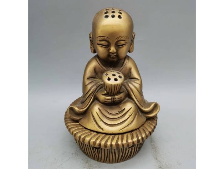 Brûleur d'encens en bronze antique Petit brûleur d'encens moine